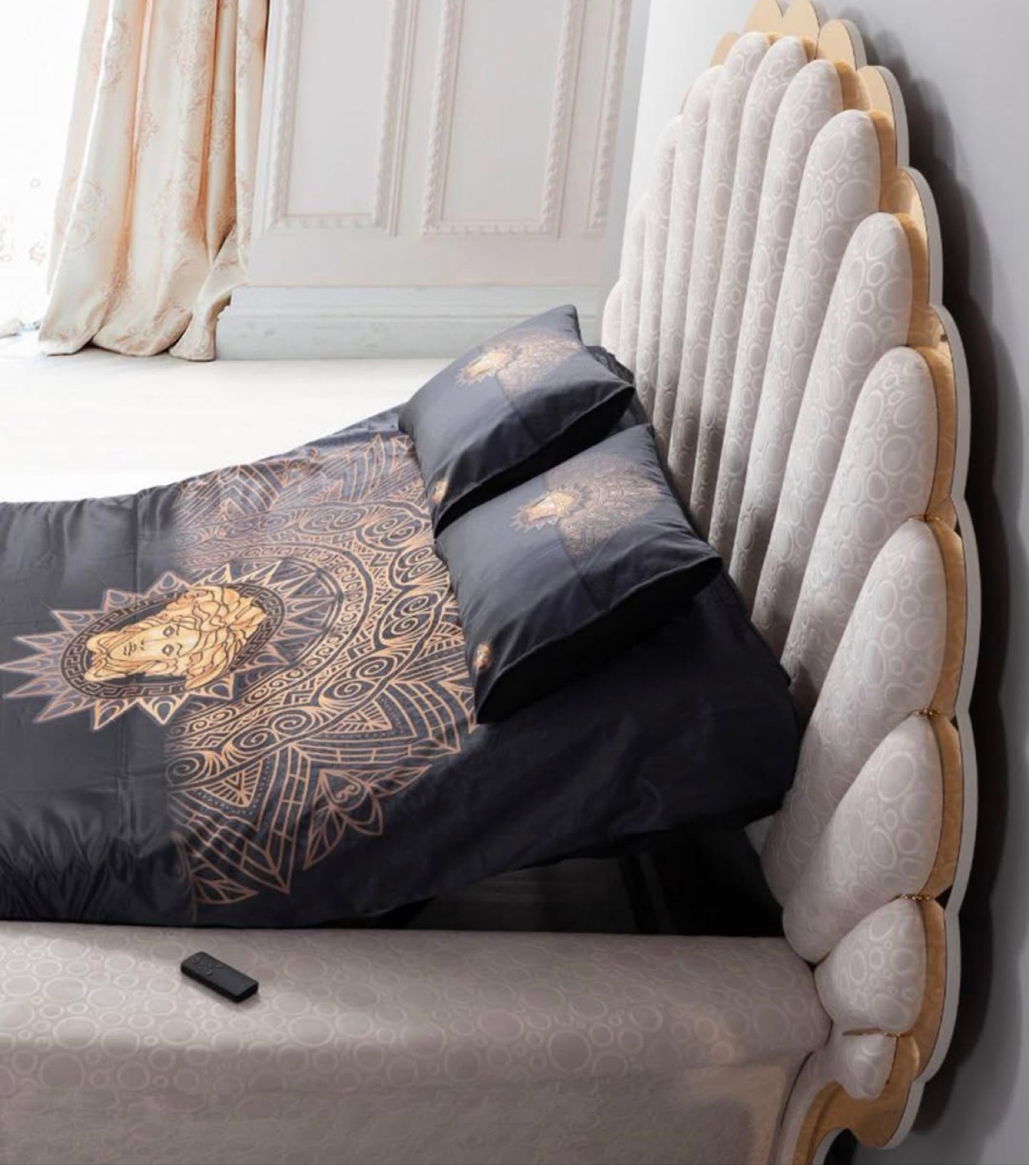 Elegant Shell-Inspired Upholstered Bed Set