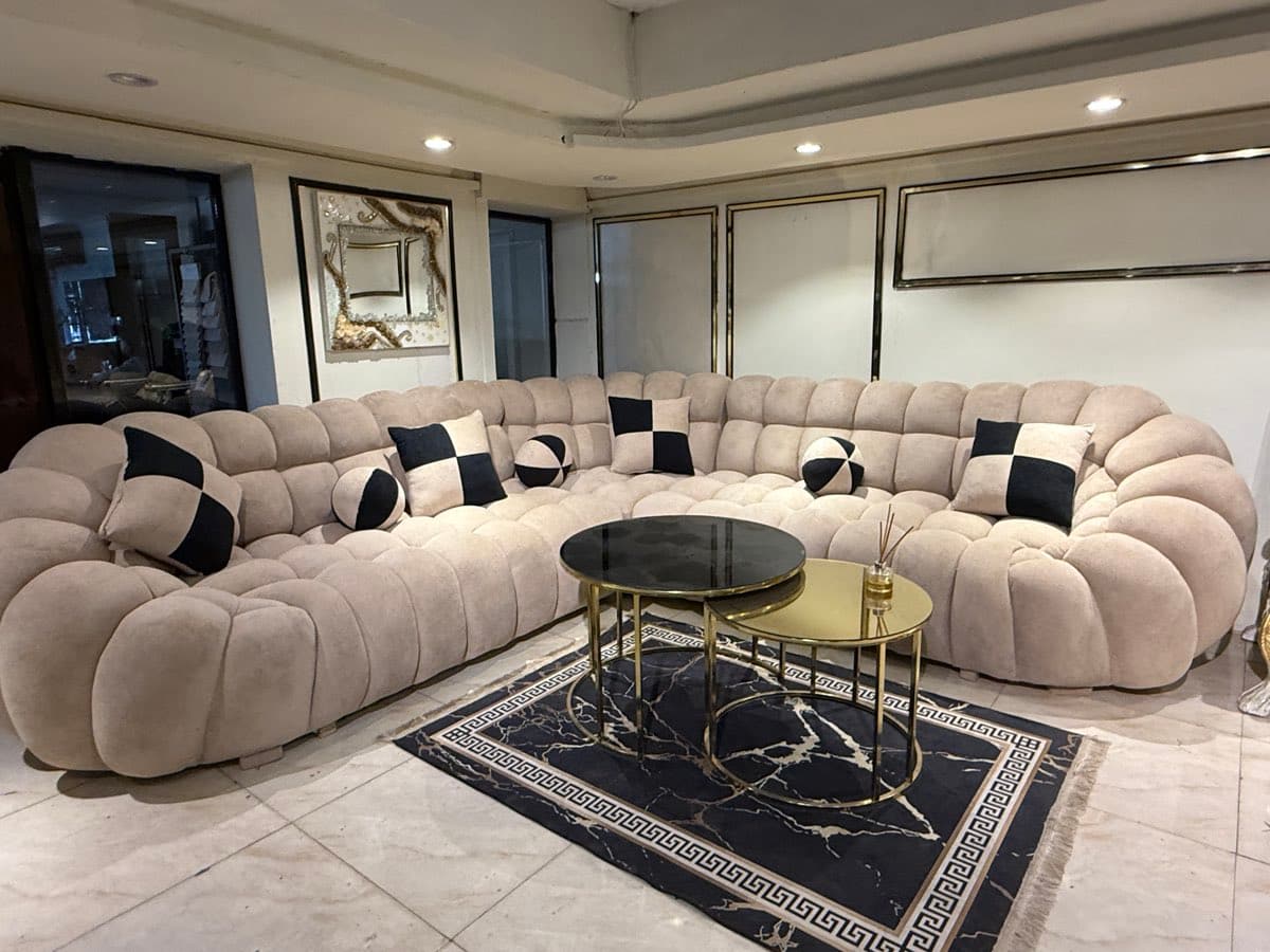 Luxurious Plush Curved Sofa with Accent Pillows