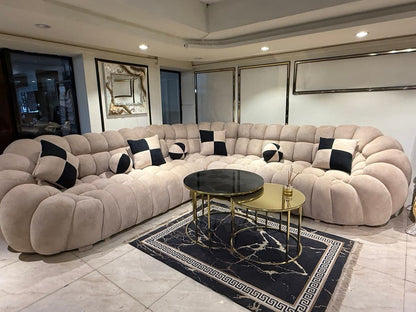 Luxurious Plush Curved Sofa with Accent Pillows