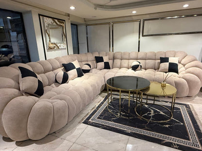 Luxurious Plush Curved Sofa with Accent Pillows