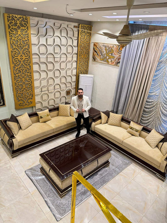 Elegant Arabic-Inspired Sofa Set with Coffee Table