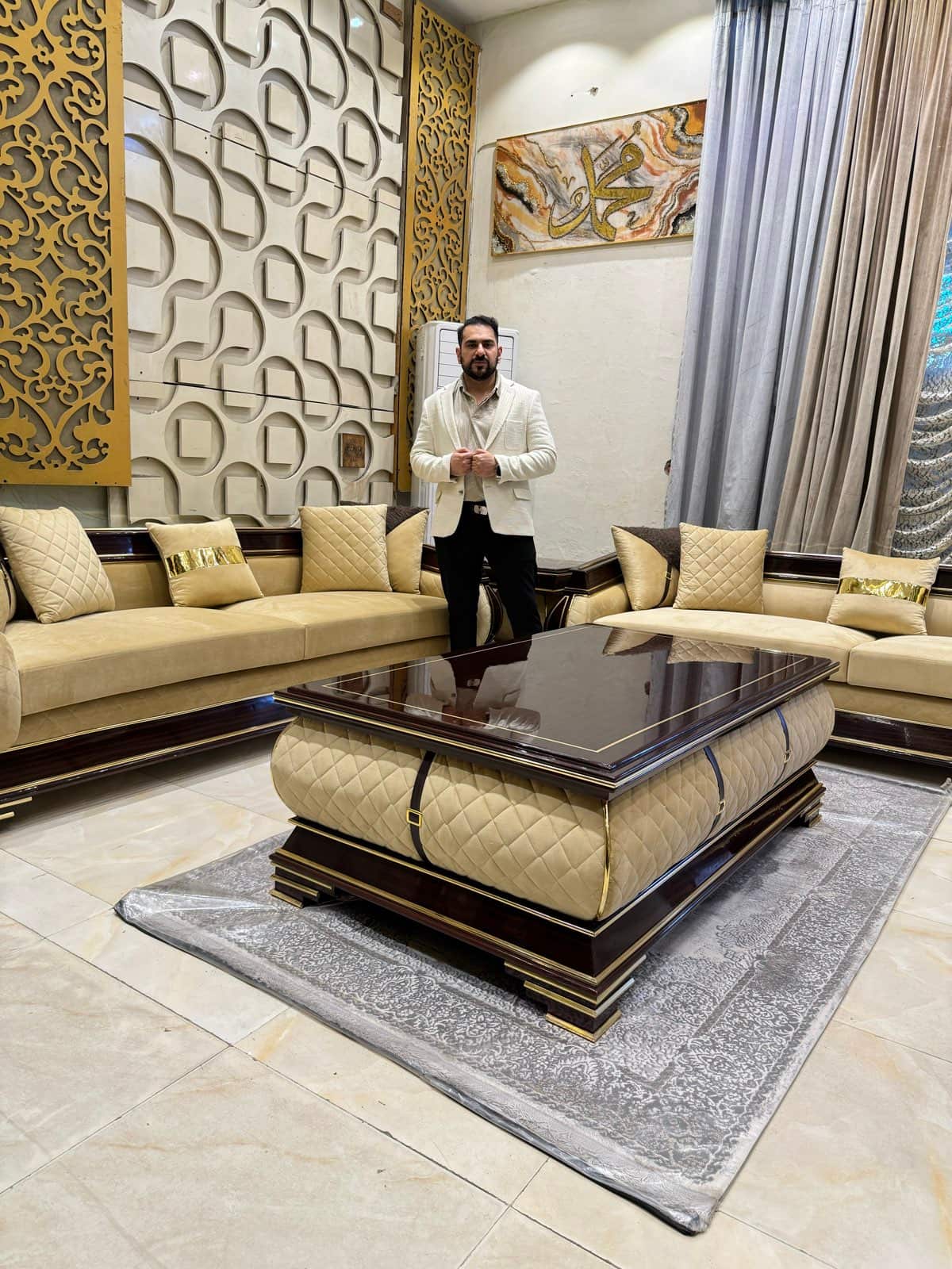Elegant Arabic-Inspired Sofa Set with Coffee Table