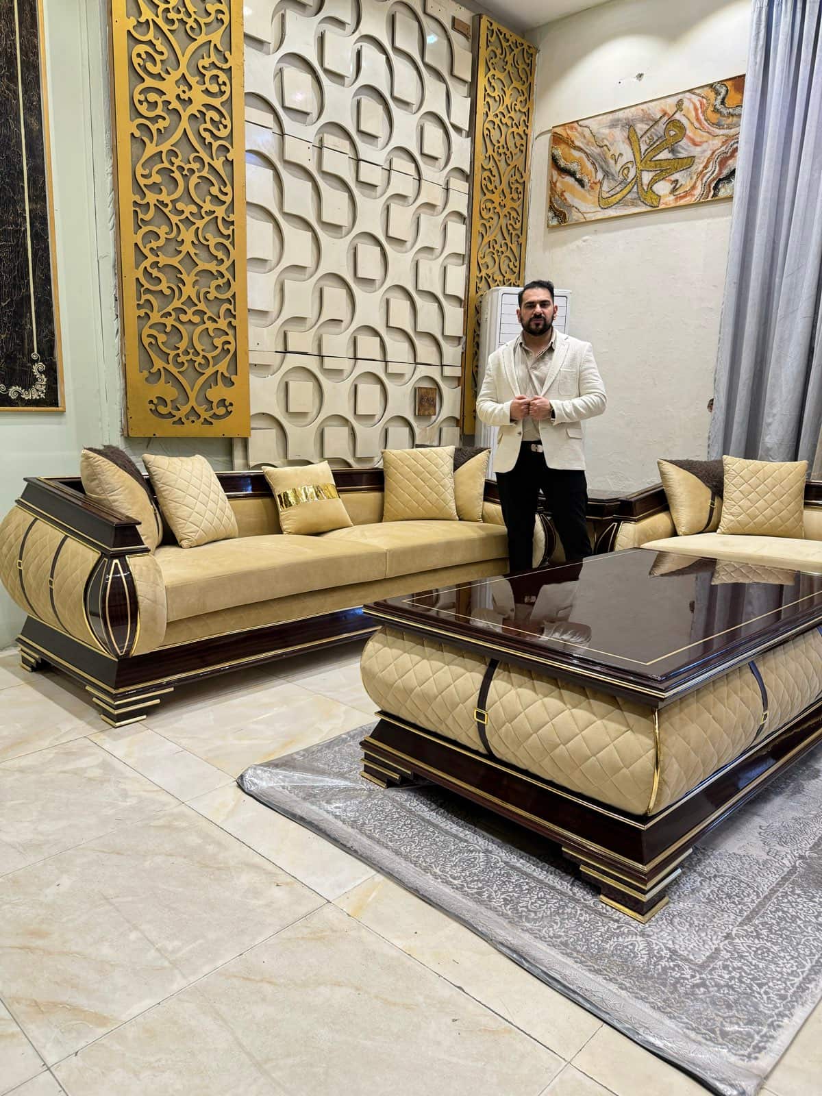 Elegant Arabic-Inspired Sofa Set with Coffee Table