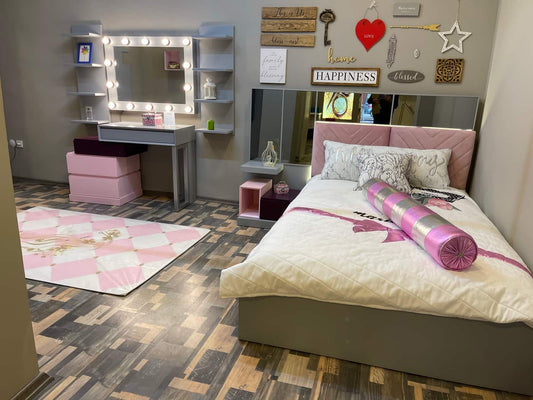 Modern Girls' Bedroom Set with Glamorous Vanity