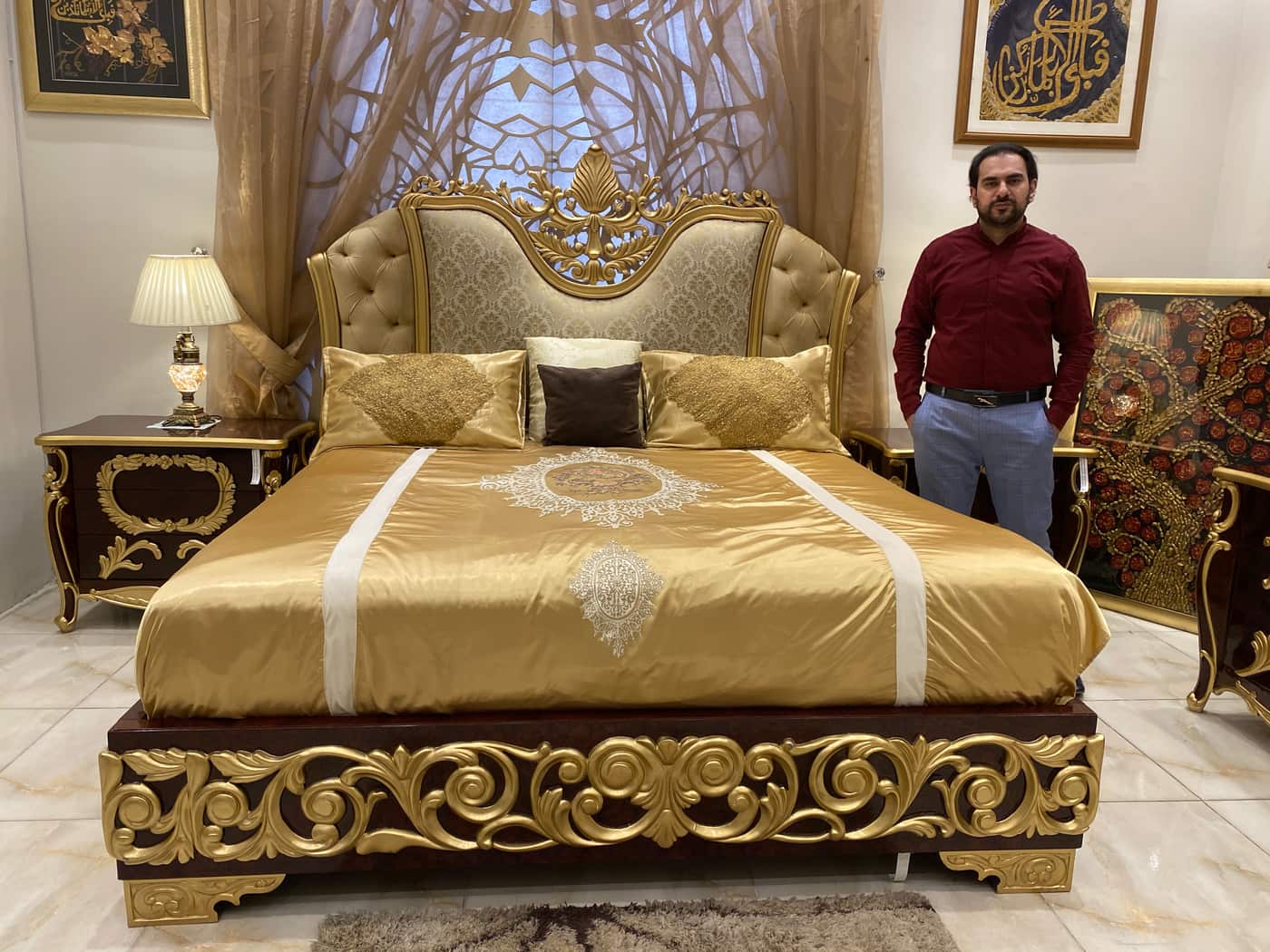 Luxurious Gold Embellished King Size Bed Set