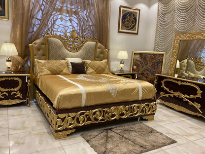 Luxurious Gold Embellished King Size Bed Set