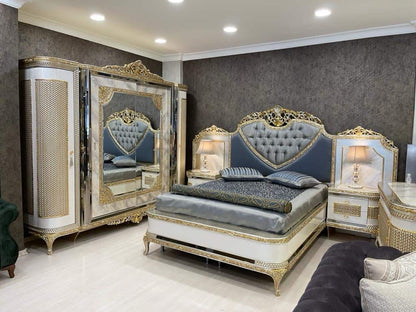 Luxurious Upholstered Bedroom Set with Golden Accents