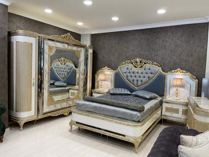 Luxurious Upholstered Bedroom Set with Golden Accents