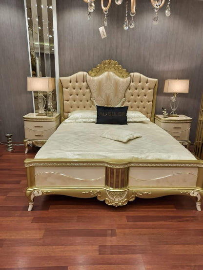 Elegantly Designed Gold Upholstered King Bed Set