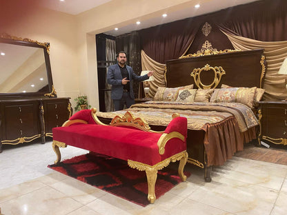 Luxurious Gold and Red Upholstered Bedroom Set