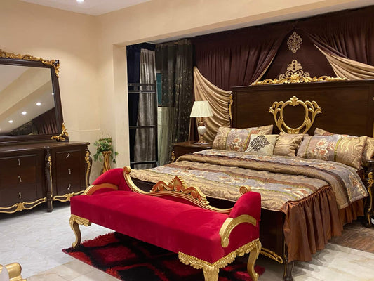 Luxurious Gold and Red Upholstered Bedroom Set
