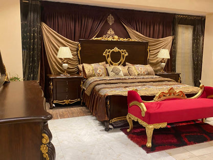 Luxurious Gold and Red Upholstered Bedroom Set