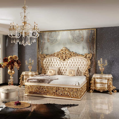 Luxurious Ornate Gold Upholstered Bed Set