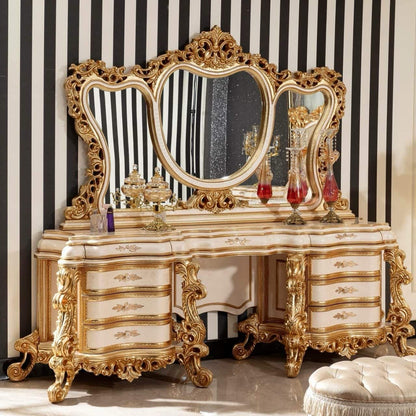 Luxurious Ornate Gold Upholstered Bed Set