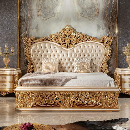 Luxurious Ornate Gold Upholstered Bed Set