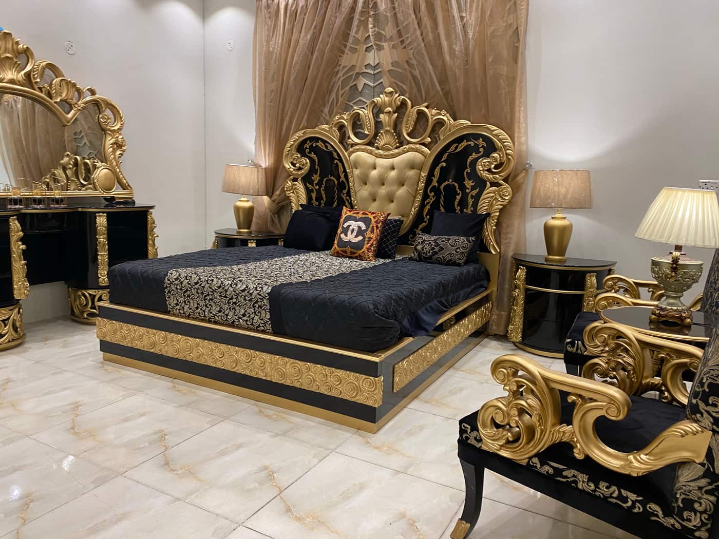 Luxurious Gold and Black Bedroom Set