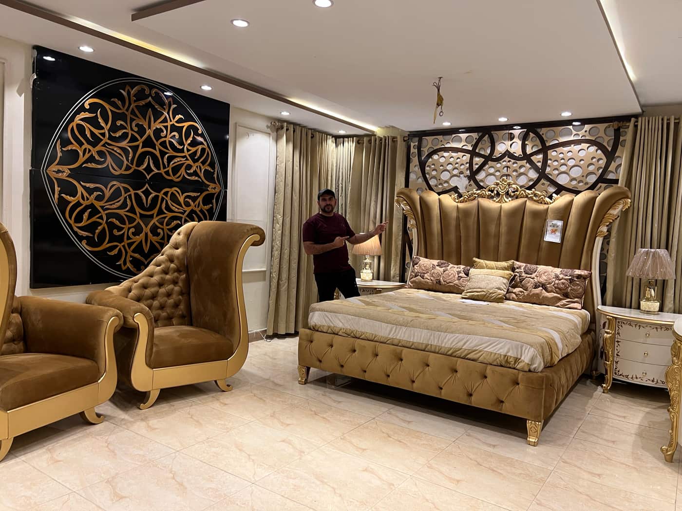 Luxurious Golden Upholstered Bedroom Set
