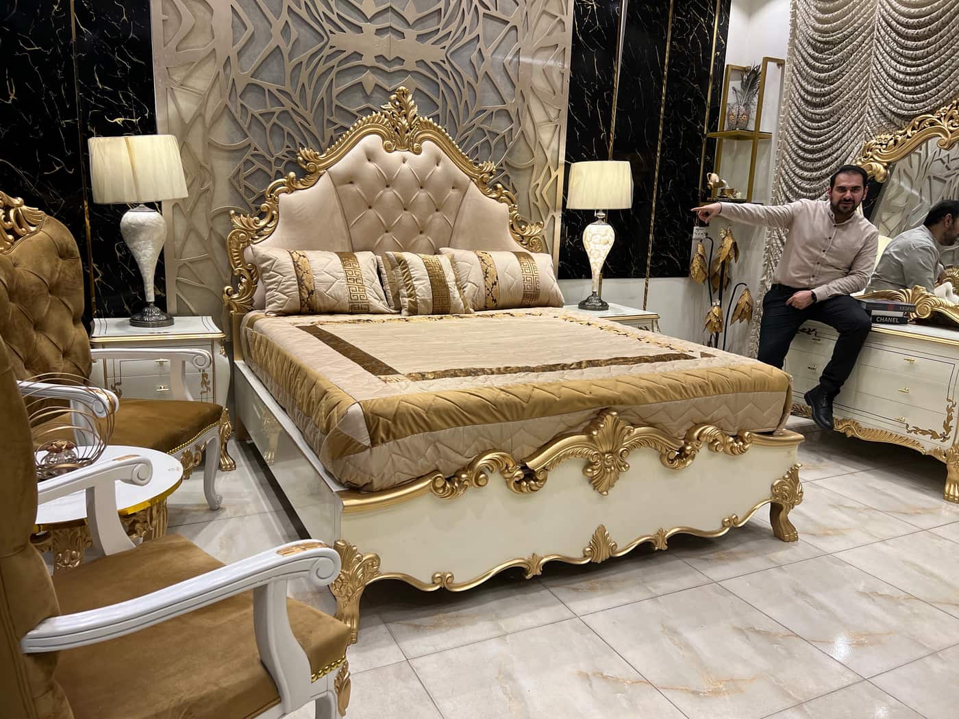 Luxurious Gold Trimmed Bedroom Set