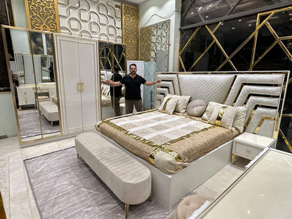 Luxury Modern Bedroom Set with Mirror Wardrobe
