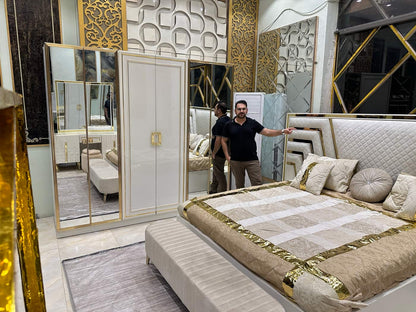 Luxury Modern Bedroom Set with Mirror Wardrobe