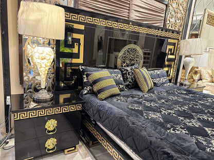 Luxury Black Velvet Bed Set with Ottoman