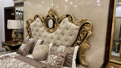 Luxury Ornate Bedroom Set with Golden Accents