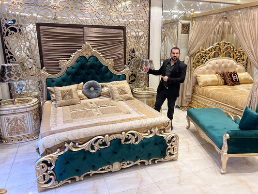 Luxury Vintage Gold and Velvet Bedroom Set