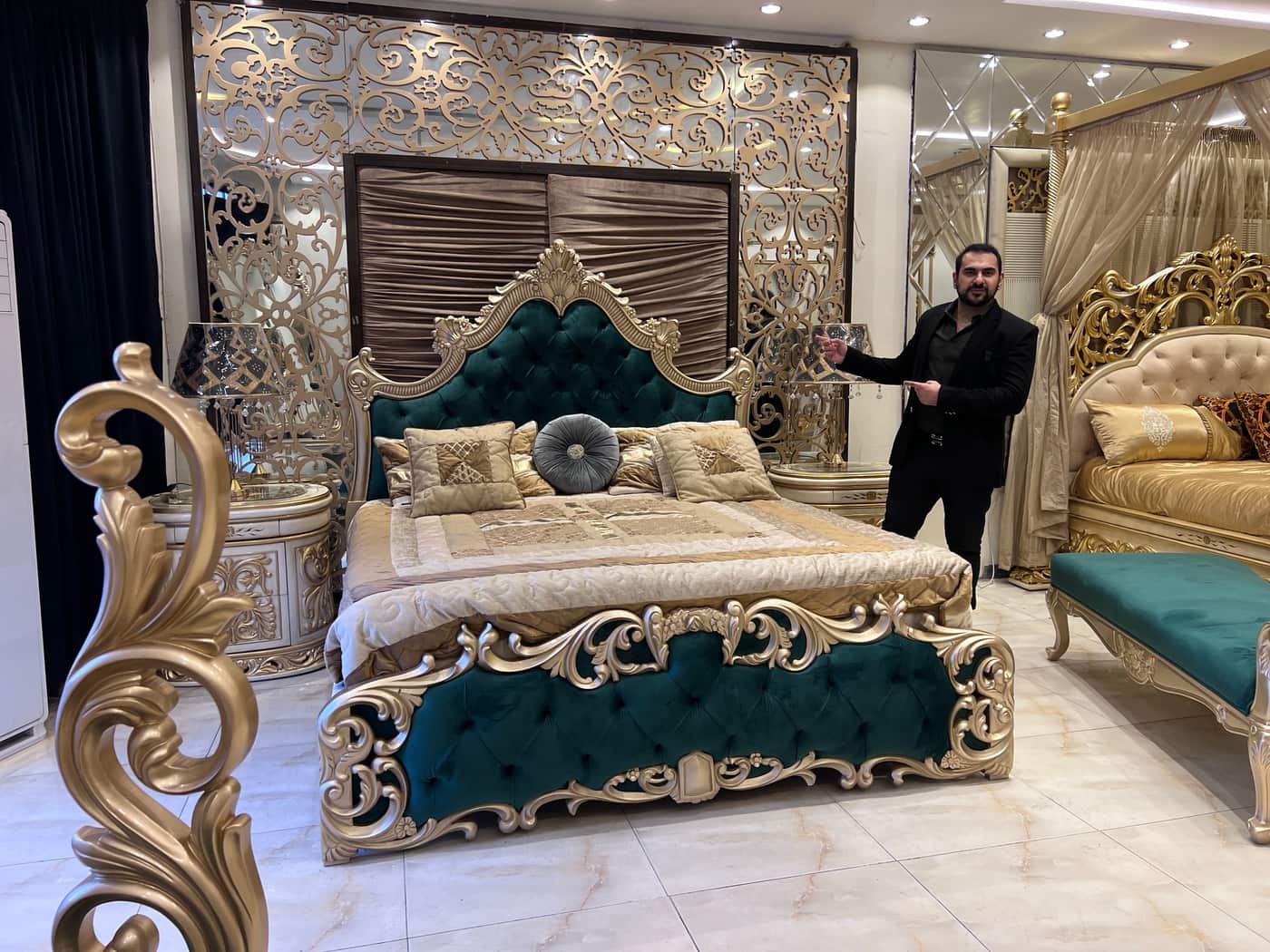 Luxury Vintage Gold and Velvet Bedroom Set
