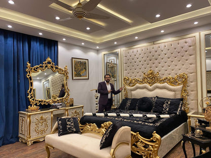 Luxurious Gold-Trimmed Bedroom Set