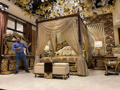 Luxurious Golden Canopy Bed Set