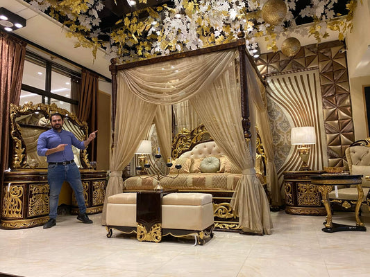 Luxurious Golden Canopy Bed Set