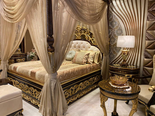 Luxurious Golden Canopy Bed Set