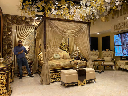 Luxurious Golden Canopy Bed Set
