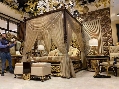 Luxurious Golden Canopy Bed Set
