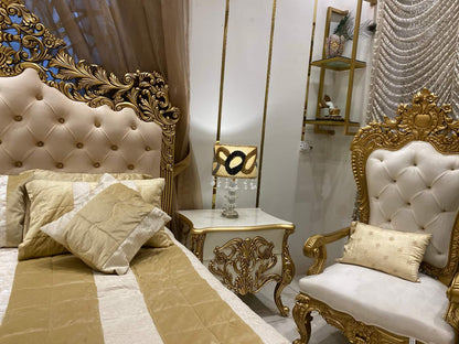 Luxurious Gold Accent Bedroom Set with Upholstered Bed