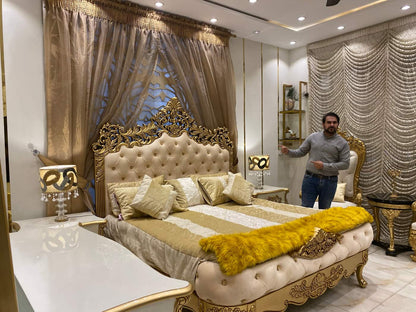 Luxurious Gold Accent Bedroom Set with Upholstered Bed