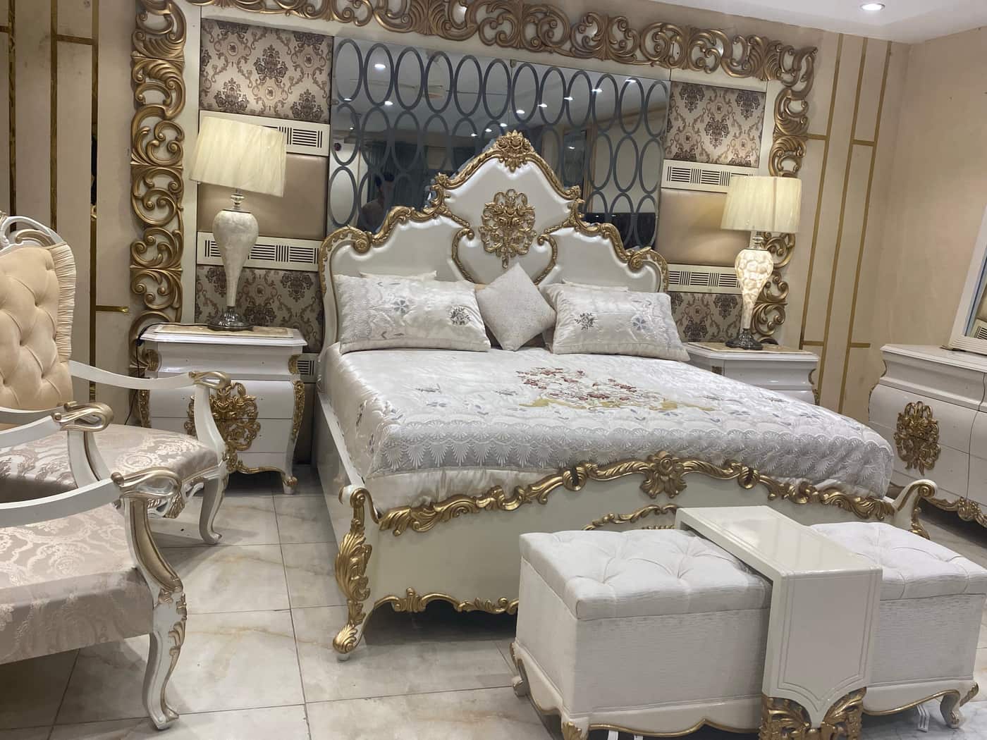 Elegant Gold and White Bedroom Set