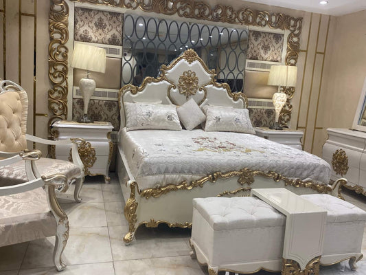 Elegant Gold and White Bedroom Set