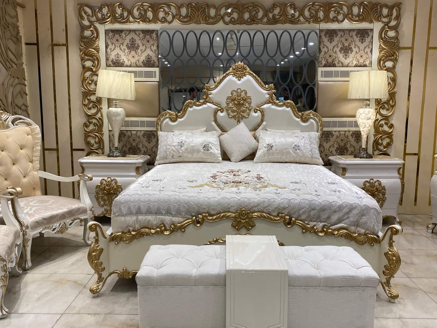 Elegant Gold and White Bedroom Set