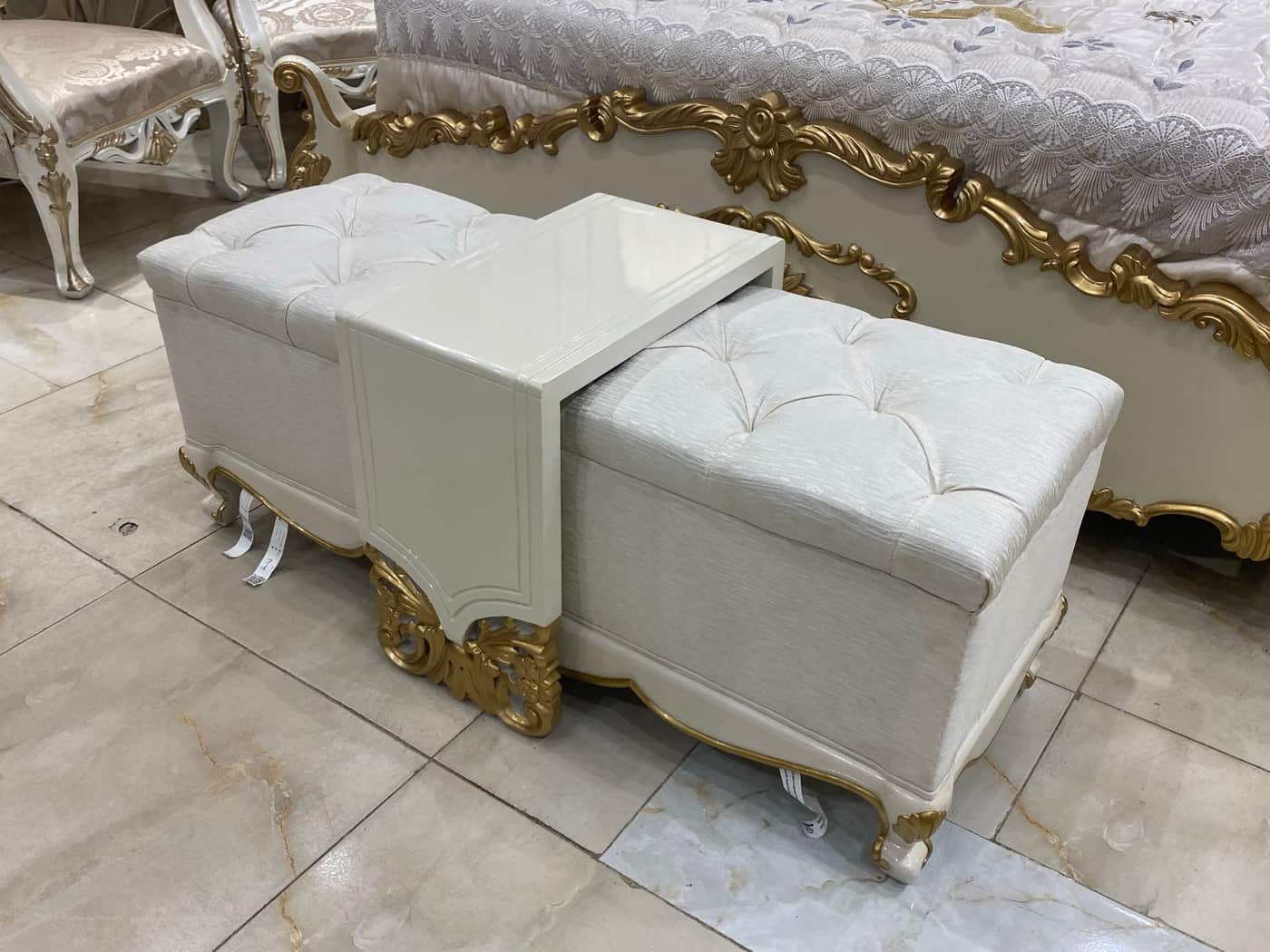Elegant Gold and White Bedroom Set