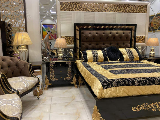 Luxurious Black and Gold Bedroom Set