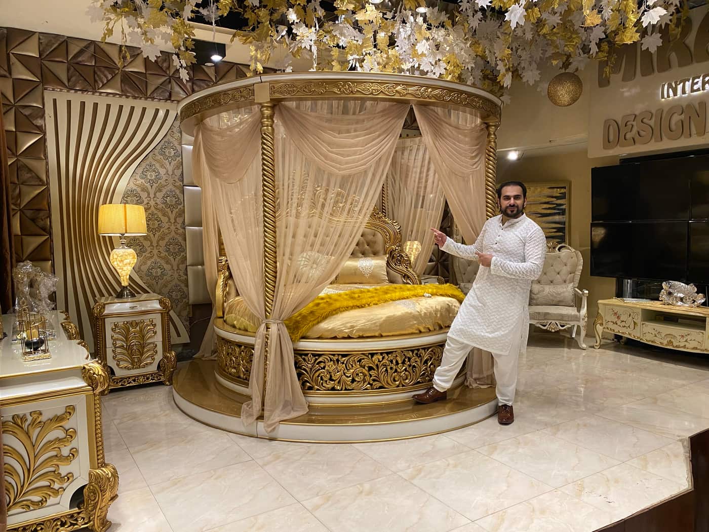 Elegant Gold Leaf Canopy Bed