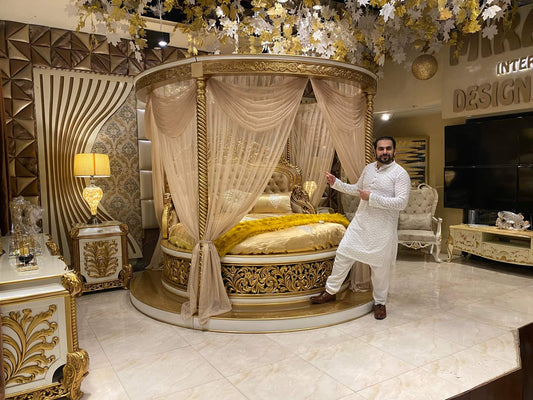 Elegant Gold Leaf Canopy Bed