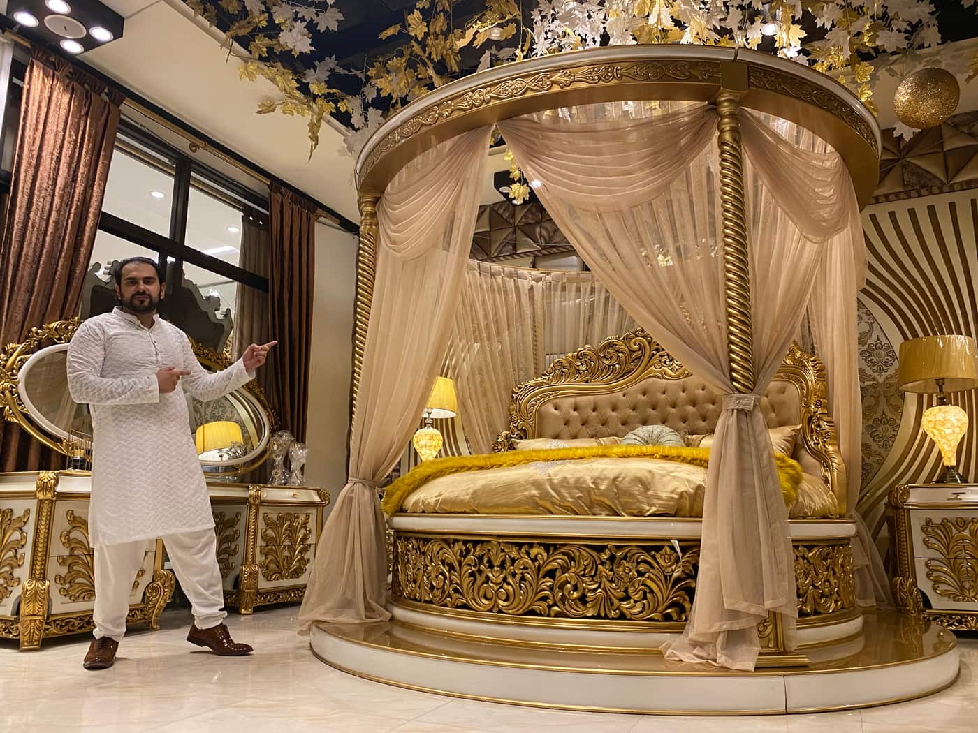 Elegant Gold Leaf Canopy Bed