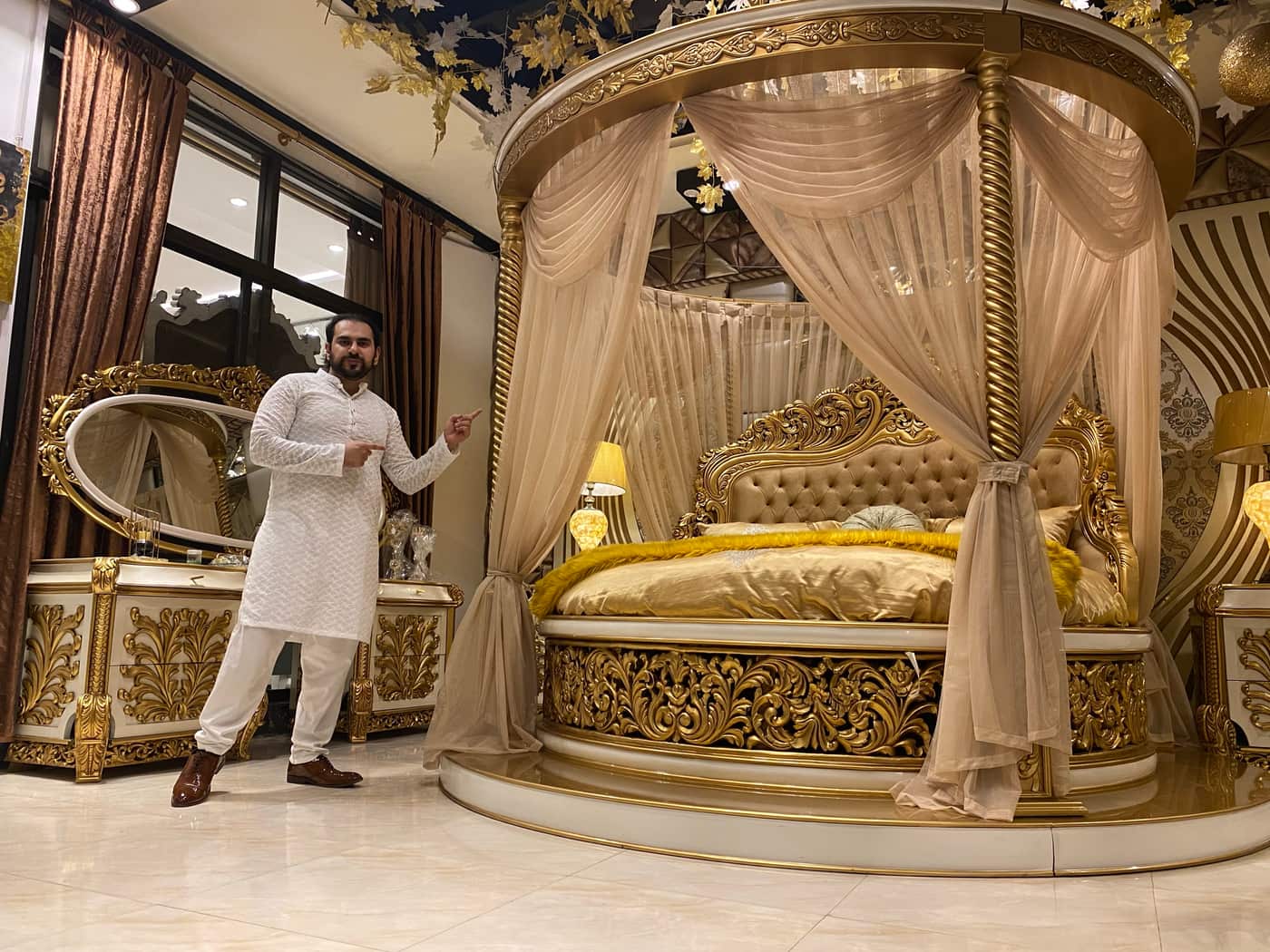 Elegant Gold Leaf Canopy Bed