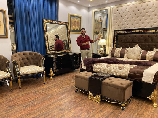 Luxurious Elegant Bedroom Set with Gold Accents