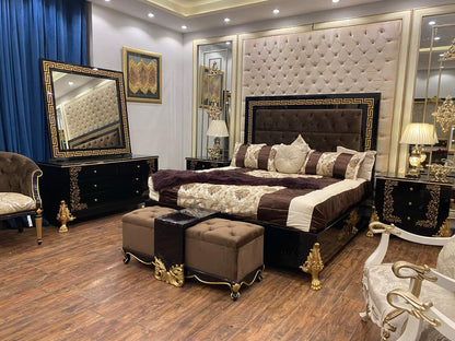 Luxurious Elegant Bedroom Set with Gold Accents