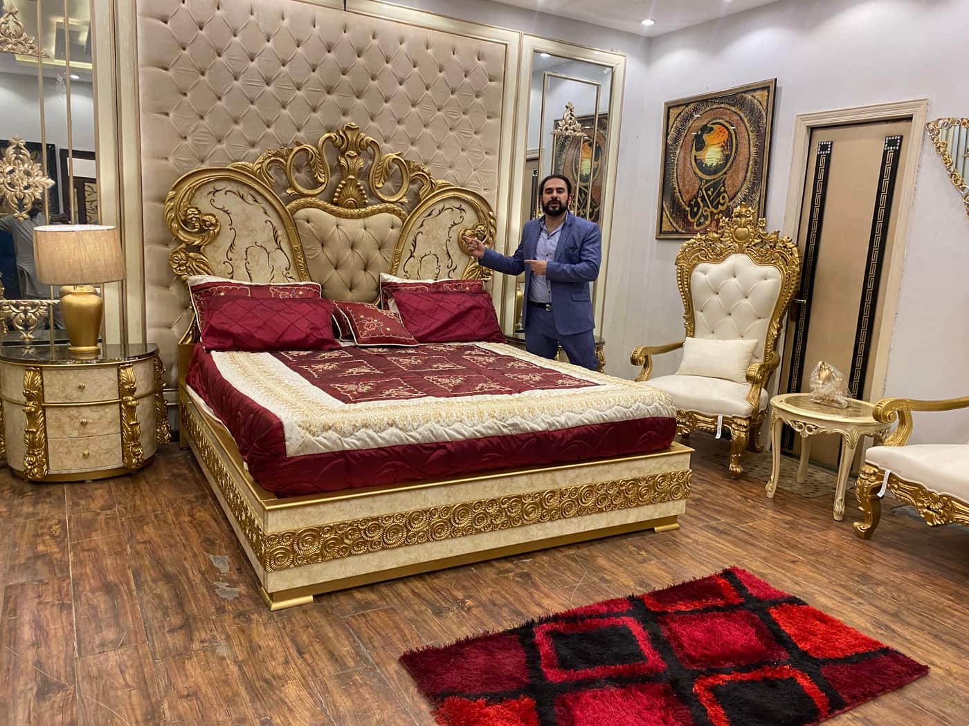 Luxurious Gold and Burgundy Bedroom Set
