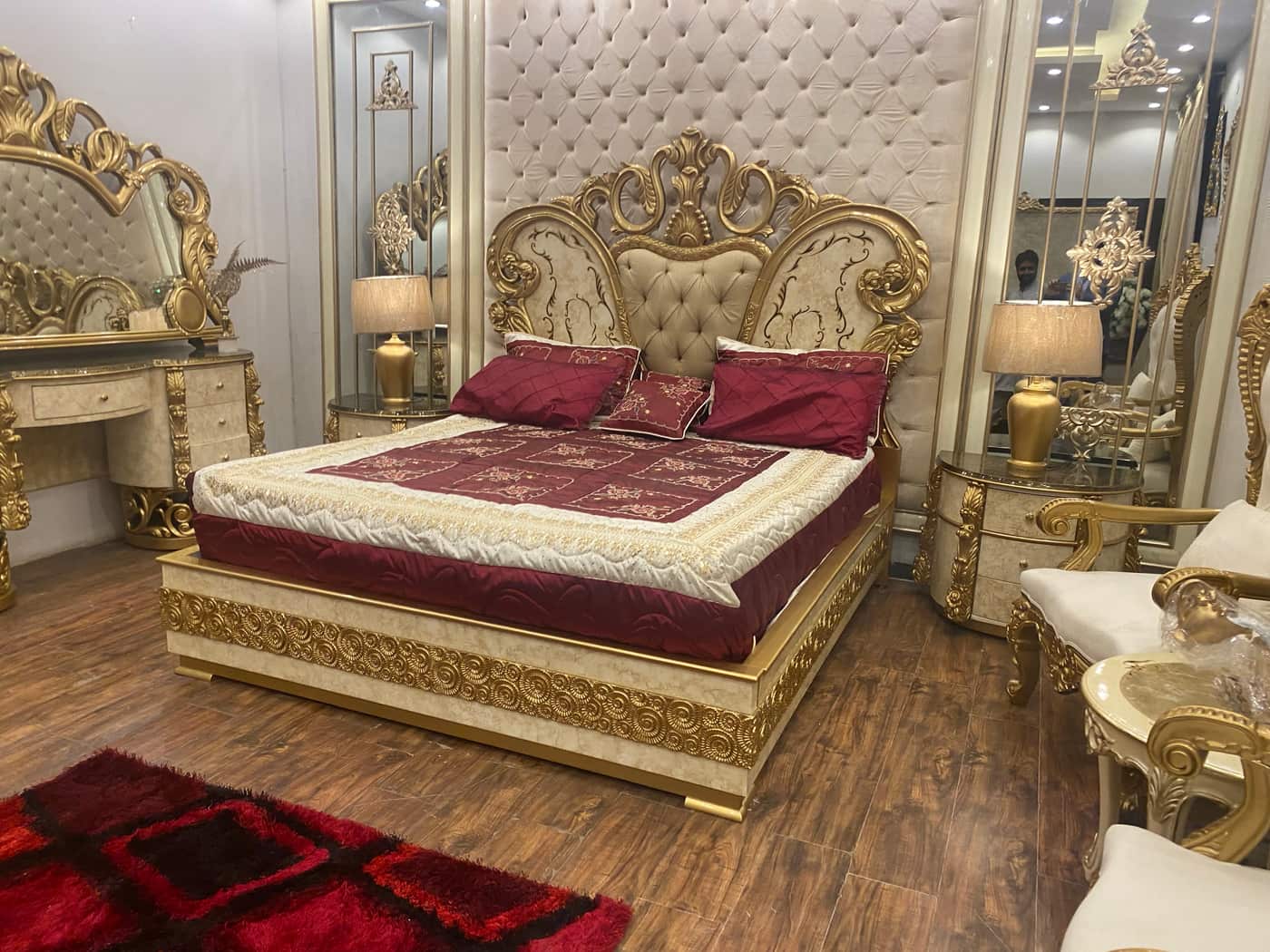 Luxurious Gold and Burgundy Bedroom Set