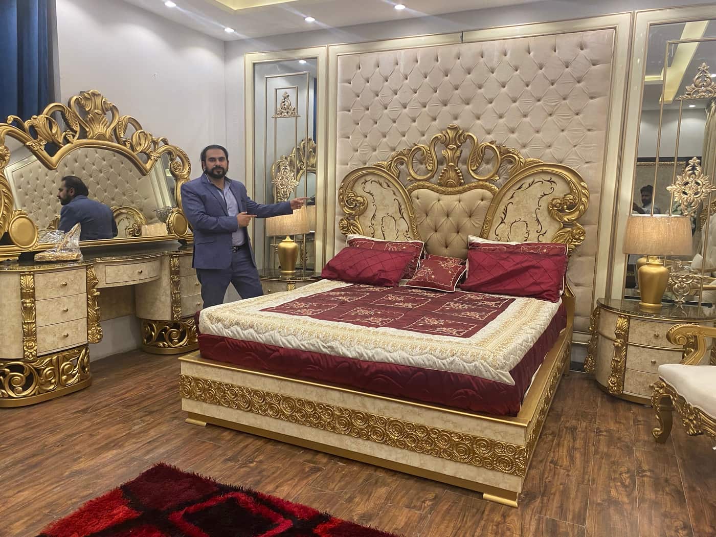Luxurious Gold and Burgundy Bedroom Set